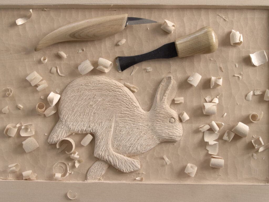 Running Rabbit Wood Carving
