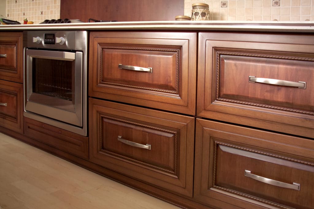 Large Silver Modern Handles on Wood Cabinets