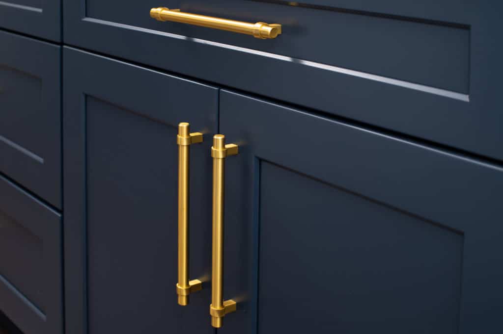 Modern Gold Cabinet Hardware Handles On Blue Cabinets